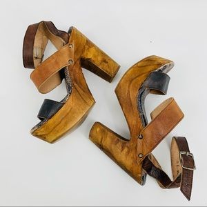 BED STU 9 strapped wooden platform heels